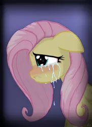 Size: 1600x2201 | Tagged: safe, artist:lennondash, derpibooru import, fluttershy, pegasus, pony, blushing, bust, crying, female, floppy ears, folded wings, gradient background, image, lip bite, mare, png, portrait, profile, sad, solo, stray strand, teary eyes, wings