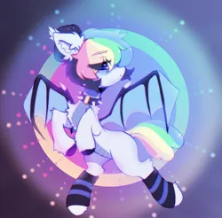 Size: 2271x2235 | Tagged: safe, artist:astralblues, derpibooru import, oc, unofficial characters only, hybrid, original species, pony, chest fluff, choker, clothes, collar, countershading, cute, ear fluff, fluffy, hoof fluff, image, jpeg, leg fluff, looking at you, shy, socks, solo, spiked choker, spread wings, wings