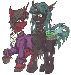 Size: 1139x1200 | Tagged: safe, artist:andras, derpibooru import, oc, oc:andras, oc:broken mirror, unofficial characters only, changeling, unicorn, derpibooru community collaboration, 2021 community collab, changeling oc, clothes, horn, image, png, simple background, transparent background, unicorn oc