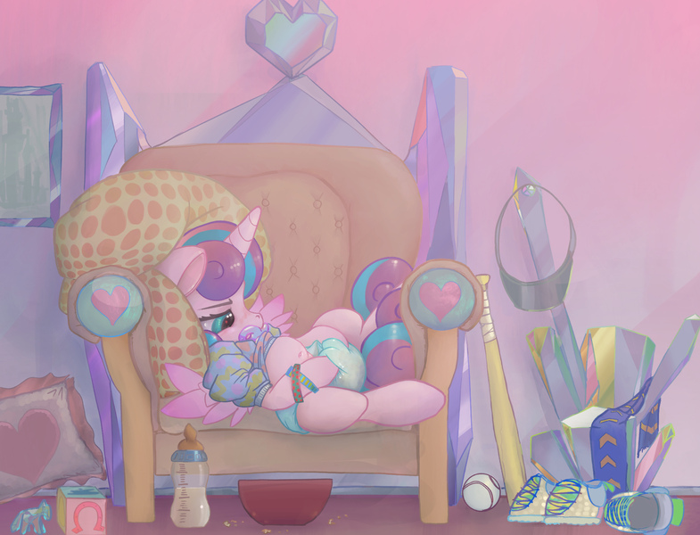 Size: 2101x1606 | Tagged: questionable, artist:asdfasfasda, derpibooru import, princess flurry heart, alicorn, pony, adult foal, baby bottle, cute, diaper, diaper fetish, female, fetish, foal bottle, image, jpeg, older, older flurry heart, pacifier, solo, solo female, teenage flurry heart, teenager, urine, wet diaper