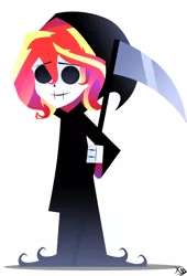 Size: 1820x2683 | Tagged: safe, artist:xan-gelx, derpibooru import, sunset shimmer, equestria girls, bone, clothes, costume, grim reaper, halloween, halloween costume, holiday, image, jpeg, scythe, simple background, skull, smiling, white background