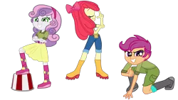 Size: 4800x2700 | Tagged: safe, artist:gmaplay, derpibooru import, apple bloom, scootaloo, sweetie belle, eqg summertime shorts, equestria girls, the canterlot movie club, badass, boots, clothes, cutie mark crusaders, image, png, shoes, simple background, transparent background