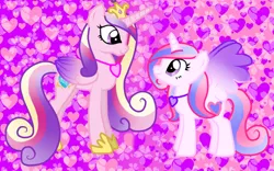 Size: 924x575 | Tagged: safe, artist:pokeloidpachiviray, derpibooru import, princess cadance, oc, oc:sweet melody, alicorn, pony, alicorn oc, duo, duo female, female, horn, image, jpeg, similarities, wings