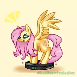 Size: 2000x2000 | Tagged: safe, artist:redheartponiesfan, derpibooru import, fluttershy, pegasus, pony, behaving like a dog, cute, female, image, mare, open mouth, png, ponies riding roombas, roomba, roombashy, shyabetes, solo