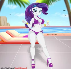 Size: 3700x3575 | Tagged: suggestive, artist:diamondheart21, derpibooru import, rarity, equestria girls, beach, beautisexy, bedroom eyes, bikini, breasts, bunk bed, busty rarity, clothes, cup, female, high heels, hips, image, jpeg, nail polish, palm tree, shoes, smiling, solo, stupid sexy rarity, swimming pool, swimsuit, tree