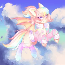 Size: 1280x1280 | Tagged: safe, artist:yamikonek0, derpibooru import, oc, oc:pastel kisses, unofficial characters only, bat pony, bat pony oc, bat wings, deviantart watermark, image, jpeg, obtrusive watermark, solo, watermark, wings