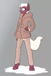 Size: 1859x2760 | Tagged: safe, artist:sneetymist, derpibooru import, oc, oc:lucky cream, anthro, earth pony, pony, unguligrade anthro, clothes, female, fluffy, fluffy sweater, fur coat, hoodie, image, mare, pants, png, pom pom (clothes), simple background, solo, sweater, winter clothes, winter coat, winter outfit