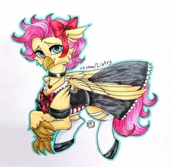 Size: 1600x1556 | Tagged: safe, artist:liatry, derpibooru import, oc, oc:shiny shell, hippogriff, pony, clothes, crossdressing, cute, girly, image, jpeg, maid, male, solo, stallion