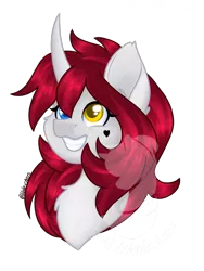 Size: 1080x1440 | Tagged: safe, artist:silentwolf-oficial, derpibooru import, oc, unofficial characters only, pony, unicorn, bust, chest fluff, grin, heterochromia, horn, image, obtrusive watermark, png, signature, simple background, smiling, solo, transparent background, unicorn oc, watermark
