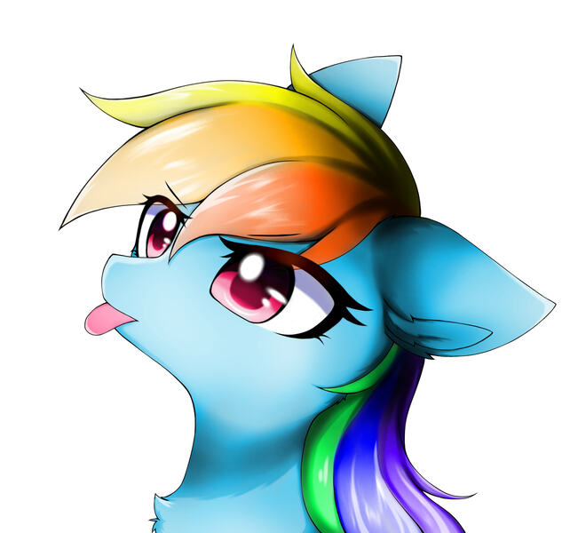 Size: 1787x1670 | Tagged: safe, artist:aleuoliver, derpibooru import, rainbow dash, pegasus, pony, :p, >:p, bust, chest fluff, cute, dashabetes, eyelashes, female, image, jpeg, mare, simple background, solo, tongue out, white background