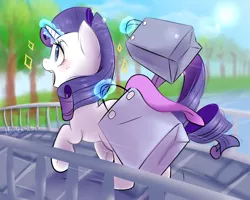 Size: 1280x1024 | Tagged: safe, artist:haden-2375, derpibooru import, rarity, pony, unicorn, cute, female, glowing horn, horn, image, magic, mare, open mouth, png, raribetes, running, shopping bags, solo, telekinesis