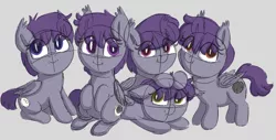 Size: 993x503 | Tagged: safe, artist:heretichesh, derpibooru import, oc, unofficial characters only, bat pony, pony, brother and sister, colt, fangs, female, filly, group, image, lying down, male, moon cutie mark, pentuplets, png, prone, siblings, sisters, sitting, sketch, smiling