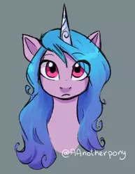 Size: 1244x1611 | Tagged: safe, artist:aanotherpony, derpibooru import, izzy moonbow, pony, unicorn, bust, female, g5, gray background, image, jpeg, looking at you, mare, portrait, signature, simple background, solo