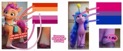 Size: 955x397 | Tagged: safe, derpibooru import, izzy moonbow, sunny starscout, earth pony, pony, unicorn, my little pony: a new generation, spoiler:my little pony: a new adventure, bisexual pride flag, flag, g5, horn, horn guard, hornball, image, izzy's tennis ball, jpeg, lesbian pride flag, pride, pride flag, tennis ball