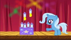 Size: 854x480 | Tagged: safe, artist:harmonyguard, derpibooru import, trixie, pony, unicorn, cutie mark, female, filly, filly trixie, glowing cutie mark, image, png, rocket, solo, younger