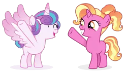 Size: 5619x3183 | Tagged: safe, artist:cirillaq, derpibooru import, luster dawn, princess flurry heart, alicorn, pony, unicorn, absurd resolution, female, filly, image, older, png, simple background, transparent background, vector, younger