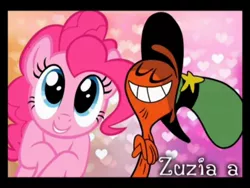 Size: 960x720 | Tagged: artist needed, safe, derpibooru import, pinkie pie, couple, crossover, crossover shipping, cute, daaaaaaaaaaaw, diapinkes, female, heart, hnnng, image, interspecies, jpeg, male, pinker, shipping, smiling, straight, wander over yonder, wander (wander over yonder)