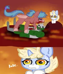 Size: 949x1112 | Tagged: semi-grimdark, artist:nootaz, derpibooru import, oc, oc:blitz razorwind, oc:nootaz, 2 panel comic, comic, doom, image, meme, png, ponified meme