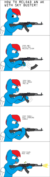 Size: 1000x3492 | Tagged: safe, artist:busterbuizel, derpibooru import, oc, unofficial characters only, pegasus, ak-47, akm, assault rifle, gun, image, ms paint, png, reloading, rifle, simple background, solo, weapon, white background