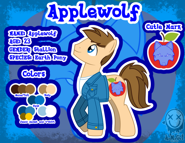 Size: 1900x1475 | Tagged: safe, artist:amgiwolf, derpibooru import, oc, oc:applewolf, unofficial characters only, earth pony, pony, wolf, apple, clothes, earth pony oc, food, image, looking up, male, png, reference sheet, solo, stallion