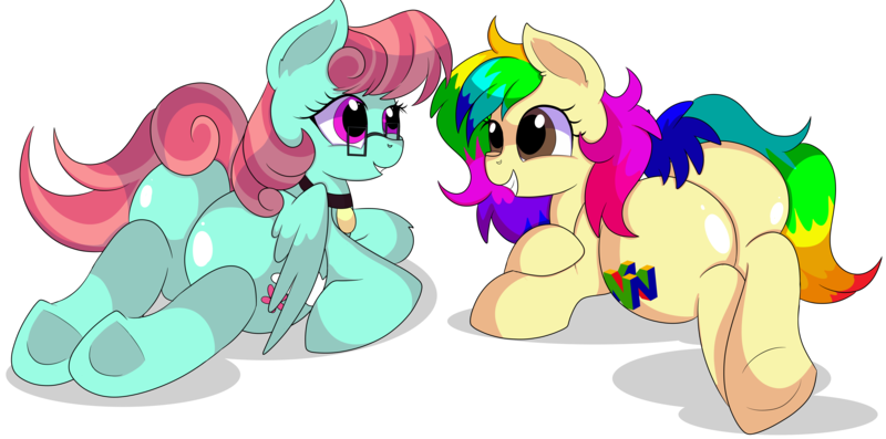 Size: 15500x7700 | Tagged: safe, artist:rainbowtashie, author:bigonionbean, derpibooru import, posey shy, windy whistles, oc, oc:gentle breeze, oc:rainbow tashie, earth pony, pegasus, pony, absurd resolution, butt, commissioner:bigonionbean, cute, cutie mark, extra thicc, female, flank, fusion, fusion:gentle breeze, glasses, image, jewelry, mare, necklace, plot, png, simple background, transparent background