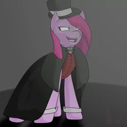 Size: 2449x2449 | Tagged: safe, artist:shinxx24, derpibooru import, pinkie pie, earth pony, pony, cape, clothes, crossover, eye clipping through hair, female, hat, image, jekyll & hyde, mare, mr hyde, pinkamena diane pie, png, solo, top hat, vest