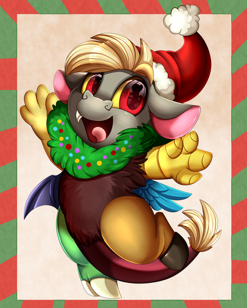 Size: 2893x3595 | Tagged: safe, artist:pridark, derpibooru import, discord, draconequus, christmas, cute, discute, hat, high res, holiday, image, open mouth, png, pridark is trying to murder us, santa hat, solo, younger