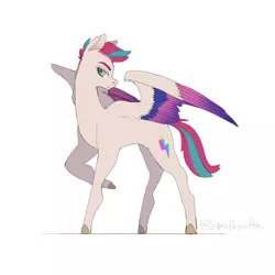 Size: 1301x1301 | Tagged: safe, artist:superduperath, derpibooru import, zipp storm, pegasus, pony, colored wings, female, g5, image, jpeg, mare, multicolored wings, raised hoof, simple background, solo, unshorn fetlocks, white background, wings