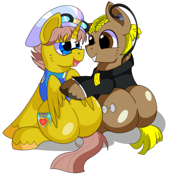 Size: 1280x1303 | Tagged: safe, artist:rainbowtashie, author:bigonionbean, derpibooru import, caboose, full steam, promontory, silver lining, silver zoom, oc, oc:heavy jack, alicorn, earth pony, pony, butt, clothes, commissioner:bigonionbean, conductor hat, cutie mark, earpiece, extra thicc, flank, fusion, glasses, hat, image, male, not gay, plot, png, simple background, stallion, transparent background, uniform, wonderbolt trainee uniform