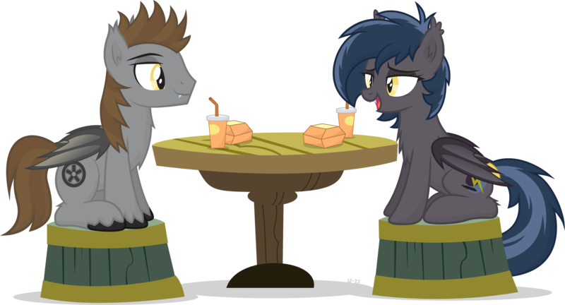 Size: 4526x2443 | Tagged: safe, artist:le-23, derpibooru import, oc, oc:devin, oc:gotha, bat pony, bat pony oc, bat wings, cute, cutie mark, date, drink, female, food, image, looking at each other, love, male, milf, oc x oc, open mouth, png, shipping, simple background, sitting, smiling, straight, table, transparent background, wholesome, wings