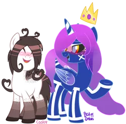 Size: 2900x2850 | Tagged: safe, artist:pasteldraws, derpibooru import, oc, oc:queen-nebula, earth pony, original species, pony, base used, blushing, crown, crush, female, flowing mane, flowing tail, image, jewelry, lesbian, png, queen, regalia, simple background, transparent background