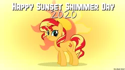 Size: 2560x1440 | Tagged: safe, artist:faze-alan-mskull2019, derpibooru import, sunset shimmer, pony, unicorn, cute, faic, female, image, mare, png, smiling, smirk, solo, sunset shimmer day, twiface