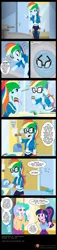 Size: 900x3980 | Tagged: safe, artist:niban-destikim, derpibooru import, princess celestia, rainbow dash, sci-twi, twilight sparkle, equestria girls, bathroom, bathroom stall, brooch, canterlot high, comic, comic strip, commission, cutie mark accessory, cutie mark brooch, d'oh, delighted, dialogue, epilogue in the description, funny, glasses, grin, gross, henry kissinger, image, jewelry, jpeg, mirror, moments before disaster, nervous, nervous grin, principal celestia, pythagorean theorem, simpsons did it, smiling, toilet, word balloon