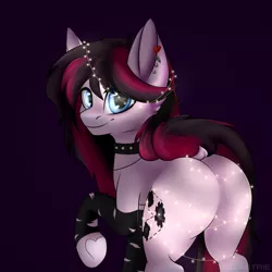 Size: 4000x4000 | Tagged: safe, artist:teelastrie, derpibooru import, oc, oc:xena ferrer, unofficial characters only, earth pony, pony, absurd resolution, butt, collar, commission, ear piercing, earring, female, holiday, image, jewelry, looking at you, looking back, looking back at you, mare, piercing, png, smiling, solo, ych result