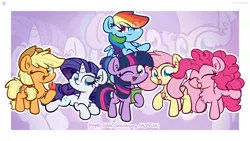 Size: 4551x2560 | Tagged: safe, artist:kimjoman, derpibooru import, applejack, fluttershy, pinkie pie, rainbow dash, rarity, twilight sparkle, twilight sparkle (alicorn), alicorn, earth pony, pegasus, pony, unicorn, :p, applejack's hat, book, chest fluff, chibi, cowboy hat, cute, dashabetes, diapinkes, ear fluff, eyes closed, freckles, happy birthday mlp:fim, hat, image, jackabetes, mane six, mlp fim's tenth anniversary, one eye closed, open mouth, png, raised hoof, raised leg, raribetes, shyabetes, tongue out, twiabetes, wink, zoom layer