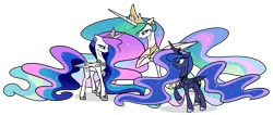 Size: 1920x816 | Tagged: safe, artist:helenosprime, derpibooru import, princess celestia, princess luna, oc, oc:etheria, alicorn, pony, female, image, mare, png, siblings, simple background, sisters, transparent background