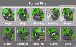 Size: 3572x2200 | Tagged: safe, artist:sevenserenity, derpibooru import, oc, unofficial characters only, unicorn, :p, angry, blushing, boop, emote set, emotes, giggling, image, laughing, magic, magic aura, plant, png, pouting, smiling, solo, tongue out