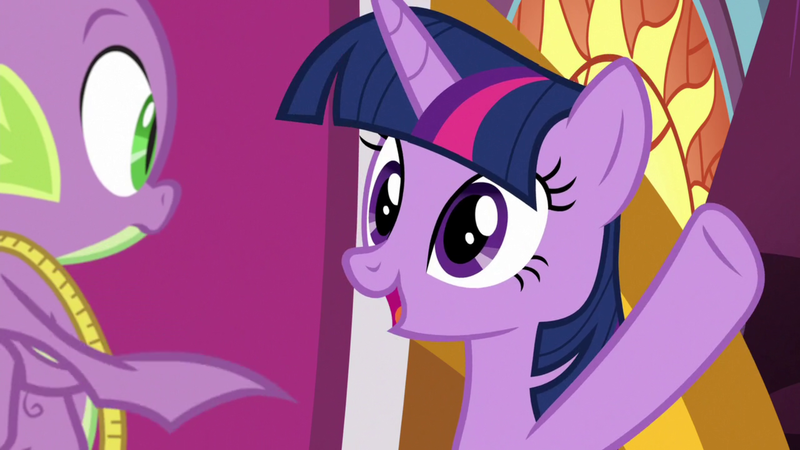 Size: 1920x1080 | Tagged: safe, derpibooru import, screencap, spike, twilight sparkle, twilight sparkle (alicorn), alicorn, dragon, pony, the ending of the end, image, measuring tape, png, throne, winged spike