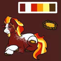 Size: 1063x1063 | Tagged: safe, artist:lieutenantcactus, derpibooru import, oc, oc:lava pool, unofficial characters only, earth pony, pony, blaze (coat marking), color palette, crossed hooves, female, freckles, image, lying down, magical gay spawn, mare, offspring, parent:flash magnus, parent:rockhoof, parents:rockmagnus, png, prone, socks (coat marking), solo, unshorn fetlocks