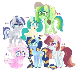 Size: 863x795 | Tagged: safe, artist:unoriginai, derpibooru import, bow hothoof, bright mac, cloudy quartz, cookie crumbles, gentle breeze, hondo flanks, igneous rock pie, night light, pear butter, posey shy, twilight velvet, windy whistles, oc, unofficial characters only, bag, braid, chest fluff, cute, hat, image, magical gay spawn, magical lesbian spawn, offspring, parent:bow hothoof, parent:bright mac, parent:cloudy quartz, parent:cookie crumbles, parent:gentle breeze, parent:hondo flanks, parent:igneous rock, parent:igneous rock pie, parent:night light, parent:pear butter, parent:posey shy, parents:bowmac, parents:cookiebreeze, parents:igneousvelvet, parents:pearlight, parents:poseyquartz, parents:velvetrock, parents:windyflanks, parent:twilight velvet, parent:windy whistles, png, saddle bag, simple background, transparent background