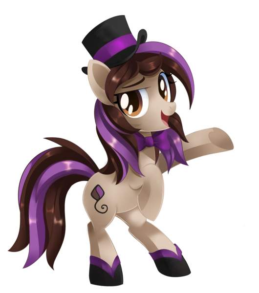 Size: 3221x3646 | Tagged: safe, artist:sorasku, derpibooru import, oc, oc:bowtie, earth pony, pony, bipedal, bowtie, earth pony oc, female, hat, image, looking at you, mare, open mouth, png, simple background, solo, top hat, transparent background, vector