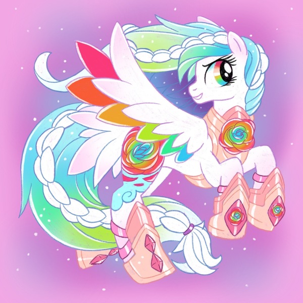 Size: 2000x2000 | Tagged: safe, artist:mediocremare, derpibooru import, oc, oc:prisma rose, pegasus, pony, armor, colored wings, female, image, jpeg, mare, multicolored wings, solo, wings