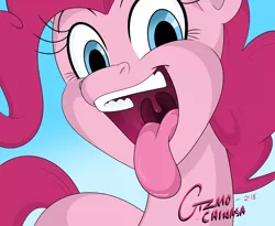 Size: 2750x2250 | Tagged: safe, artist:gizmochinasa, derpibooru import, pinkie pie, earth pony, pony, drool, drool string, esophagus, female, first person view, gullet, image, imminent licking, imminent vore, implied vore, mare, mawshot, missing cutie mark, offscreen character, open mouth, oral invitation, pinkie pred, png, pov, saliva puddle, salivating, slimy, solo, taste buds, tongue out, uvula