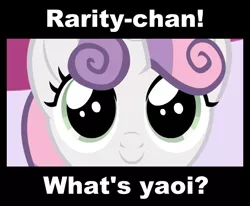 Size: 666x548 | Tagged: safe, derpibooru import, sweetie belle, caption, image, image macro, lucky star, png, question, reference, text