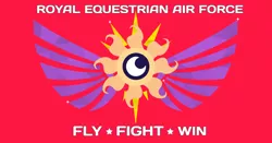 Size: 1280x673 | Tagged: safe, derpibooru import, princess celestia, princess luna, caption, cutie mark, equestrian air force, equestrian armed forces, flag, image, jpeg, military, moon, sun, text, wings