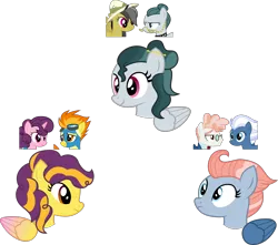 Size: 2284x2018 | Tagged: safe, artist:littlejurnalina, derpibooru import, cloudy quartz, daring do, night glider, spitfire, sugar belle, svengallop, oc, pegasus, pony, crack ship offspring, crack shipping, female, image, magical lesbian spawn, mare, offspring, parent:cloudy quartz, parent:daring do, parent:night glider, parent:spitfire, parent:sugar belle, parent:svengallop, png, shipping, simple background, transparent background