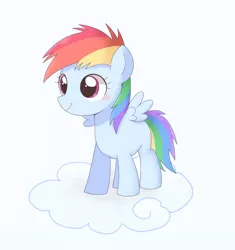 Size: 2894x3082 | Tagged: safe, artist:arrow__root, derpibooru import, rainbow dash, pegasus, pony, blue background, blushing, cloud, cute, dashabetes, female, filly, filly rainbow dash, high res, image, jpeg, on a cloud, pixiv, simple background, solo, younger