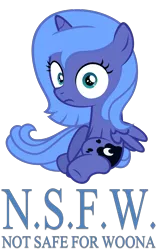 Size: 1450x2303 | Tagged: safe, artist:zacatron94, derpibooru import, edit, editor:slayerbvc, princess luna, pony, accessory-less edit, cute, female, filly, image, looking at you, missing accessory, not safe for woona, nsfw, png, simple background, sitting, solo, transparent background, wide eyes, woona, younger