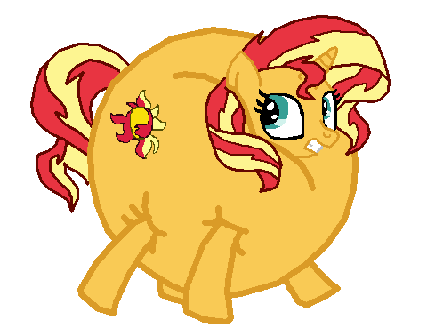 Size: 480x378 | Tagged: safe, artist:theinflater19, derpibooru import, sunset shimmer, pony, unicorn, behaving like pinkie pie, image, inflation, png, simple background, solo, transparent background