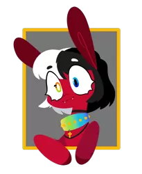 Size: 1767x2160 | Tagged: safe, artist:connorbal, derpibooru import, oc, oc:domino, unofficial characters only, earth pony, collar, fangs, femboy, heterochromia, image, inverted colors, lineless, male, nonbinary, png, simple background, solo, transparent background